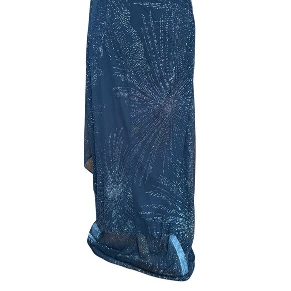 R&M Richards Vintage Maxi Dress One Shoulder Draped Black Silver Sparkle Size 4P - Picture 9 of 16